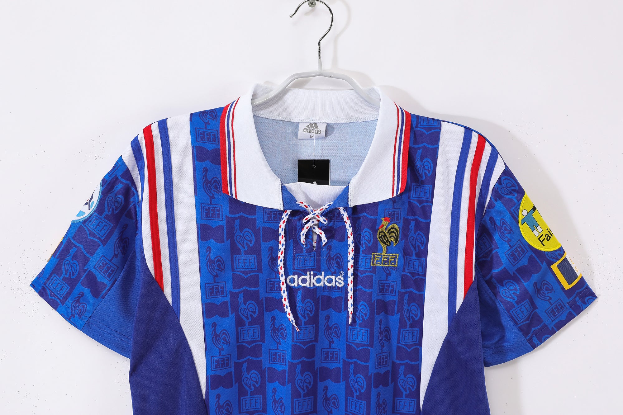 1994-96 France Home Retro Vintage Football Jersey - Adidas Lace-Up Collar Edition
