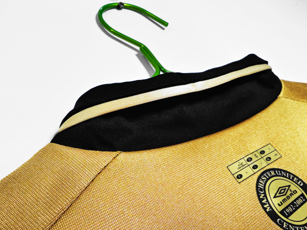 2001-02 Manchester United Centenary Retro Vintage Football Jersey - Umbro Vodafone Gold Edition