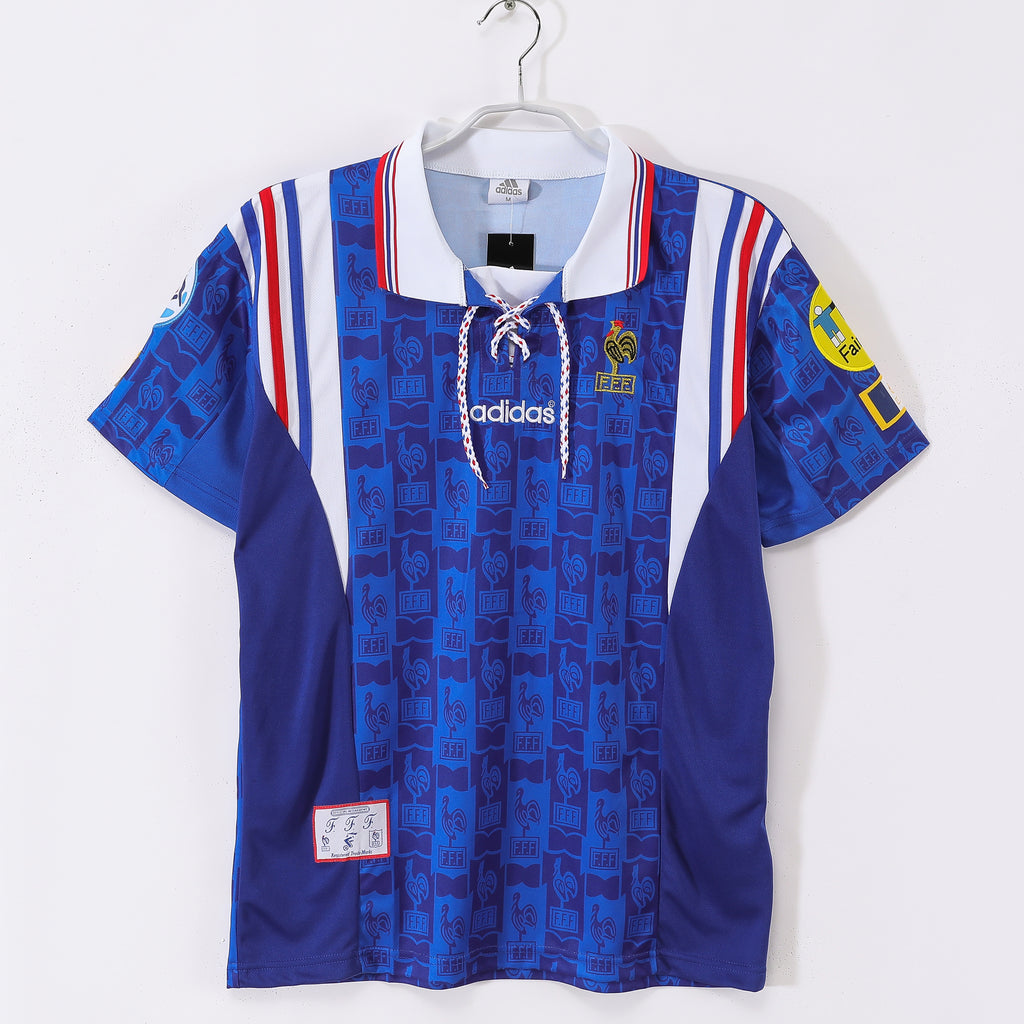 1994-96 France Home Retro Vintage Football Jersey - Adidas Lace-Up Collar Edition