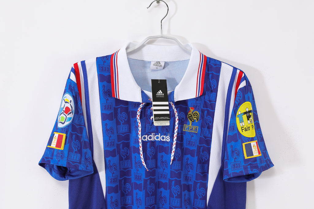 1994-96 France Home Retro Vintage Football Jersey - Adidas Lace-Up Collar Edition