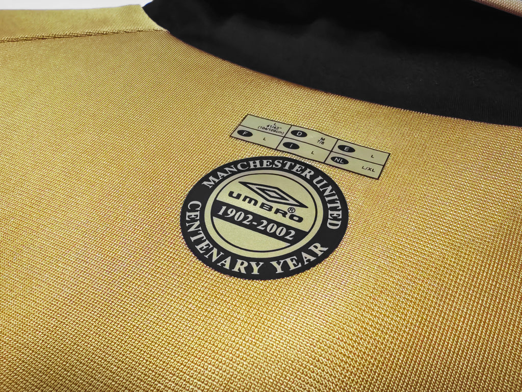 2001-02 Manchester United Centenary Retro Vintage Football Jersey - Umbro Vodafone Gold Edition