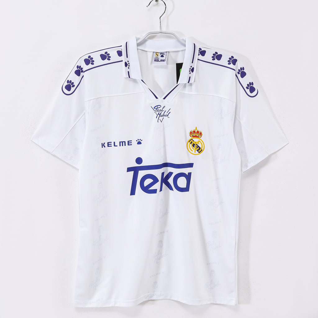1996-97 Real Madrid Home Retro Vintage Football Jersey - Kelme Teka Paw Print Edition