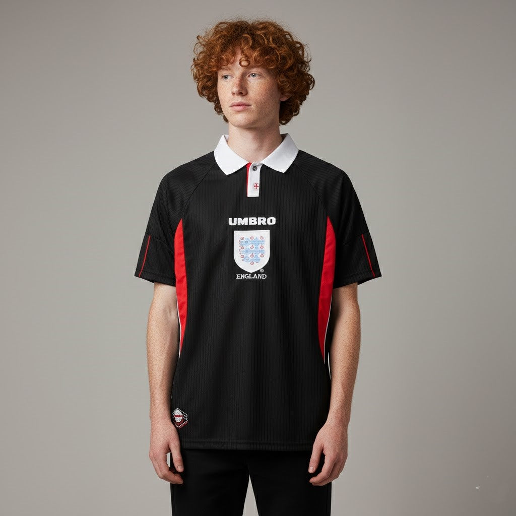1998 England Away Retro Black & Red Football Jersey