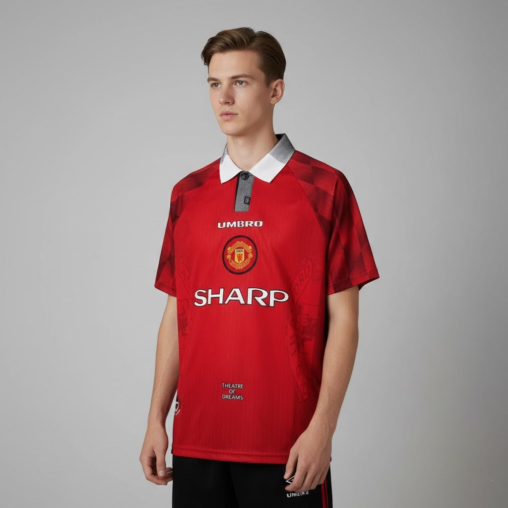 1996-98 Manchester United Home Retro Vintage Football Jersey - Umbro Sharp Era