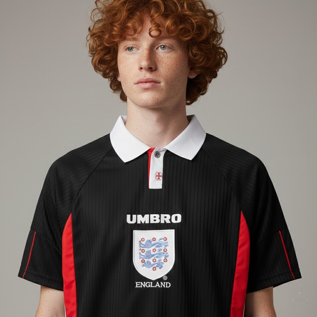 1998 England Away Retro Black & Red Football Jersey